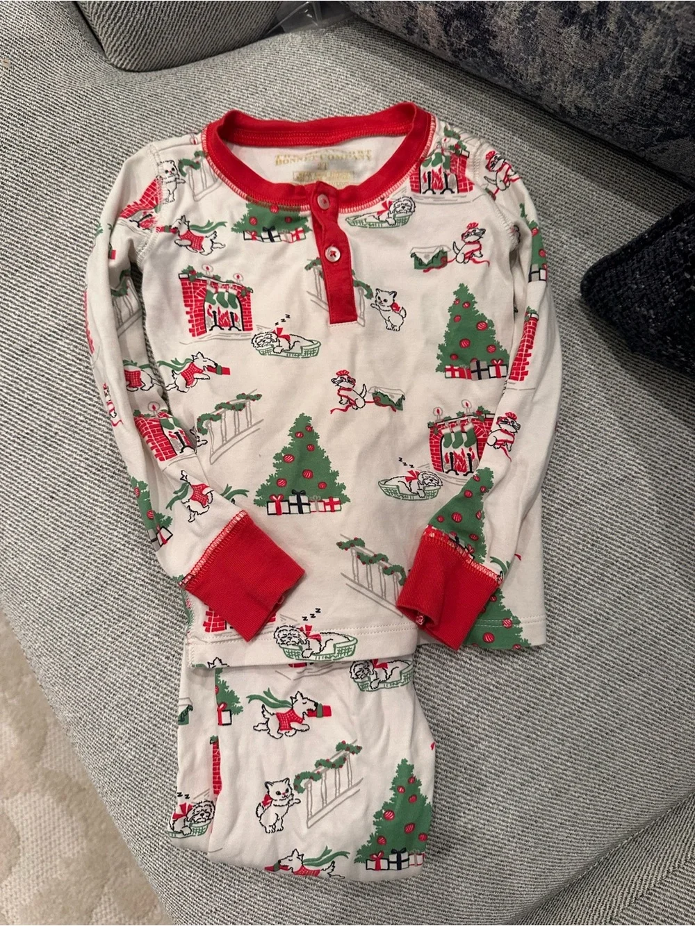 Kids Holiday Santa Print Cotton Pajamas - Red & Green